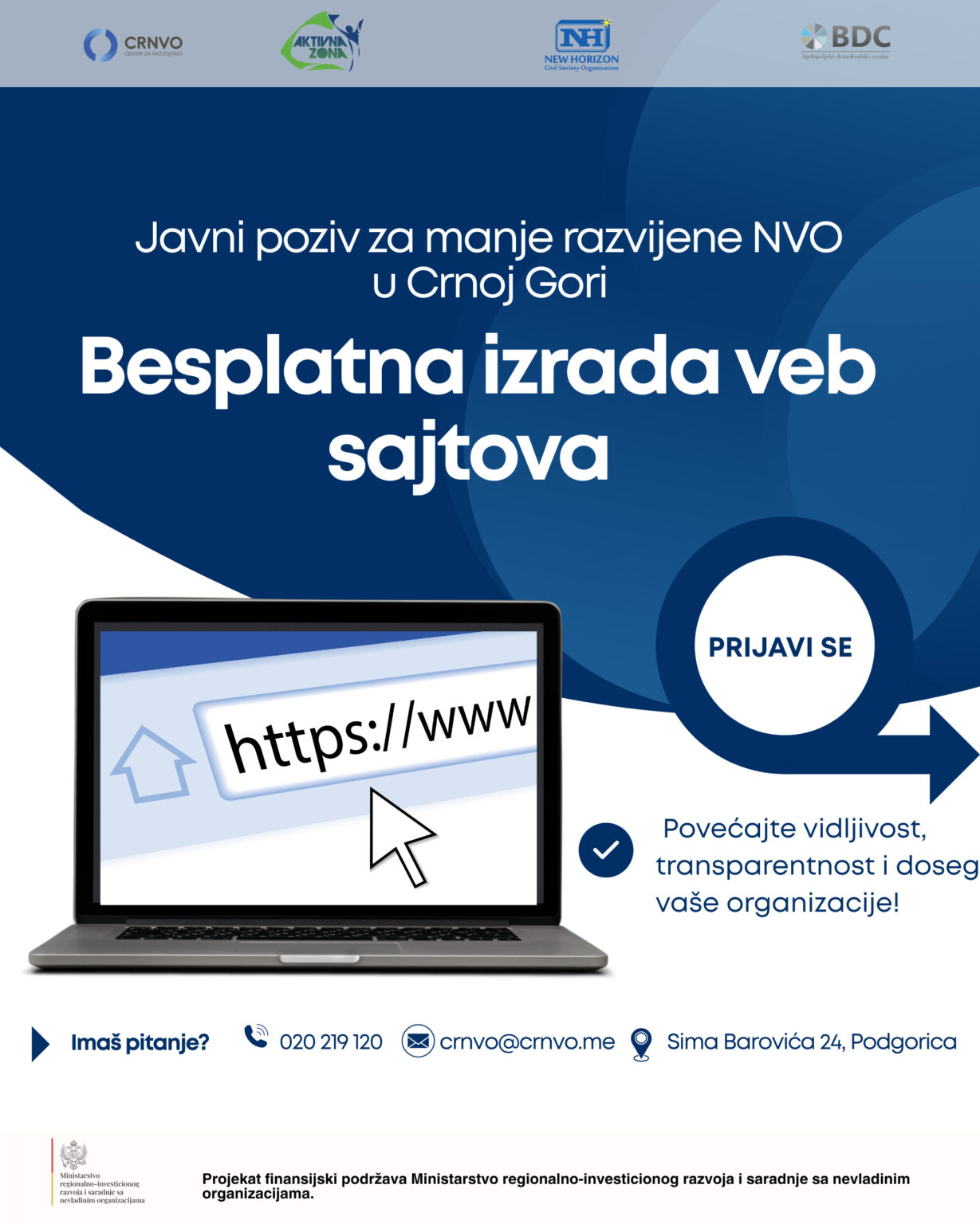 Javni poziv za besplatnu izradu veb sajtova – internet prezentacija za manje razvijene nevladine organizacije u Crnoj Gori