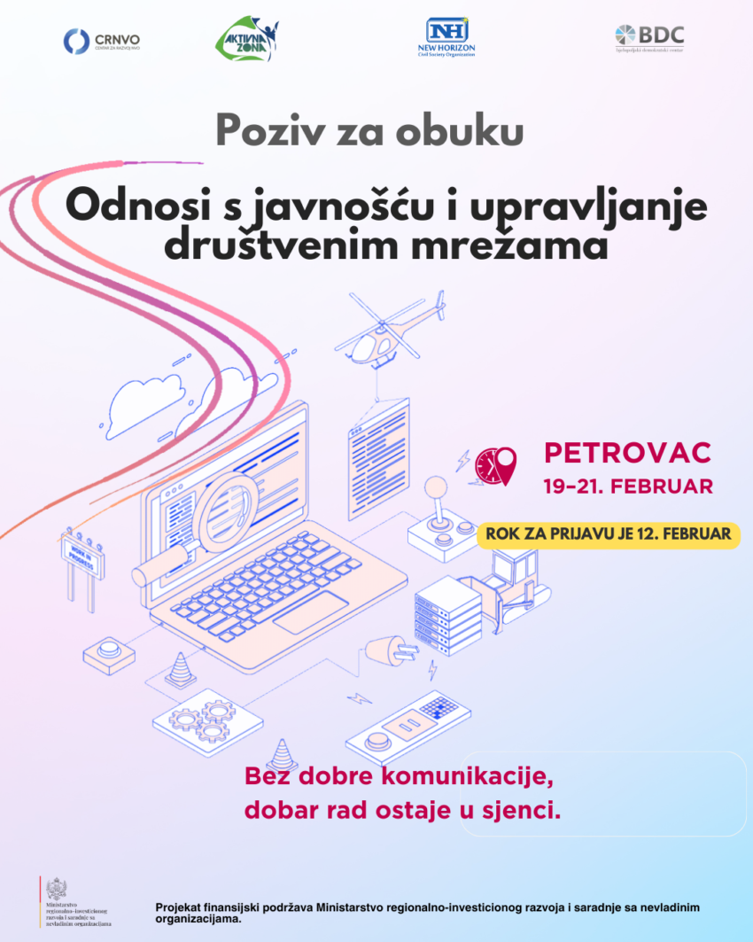 Poziv za obuku na temu “Odnosi s javnošću i upravljanje društvenim mrežama”