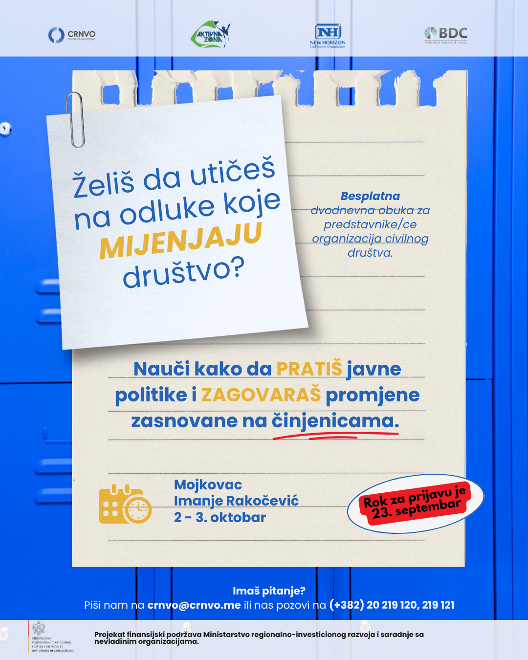 Poziv za obuku na temu “Praćenje javnih politika”
